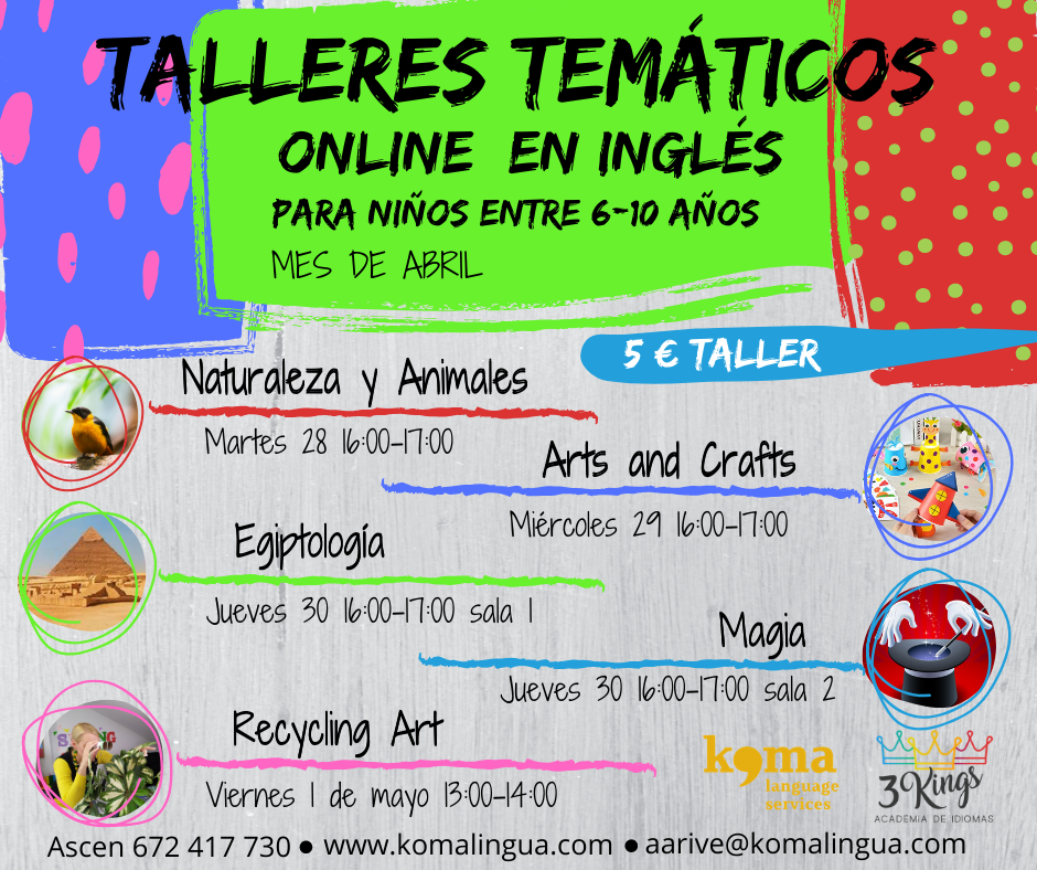 Programa de los talleres online de la semana que viene